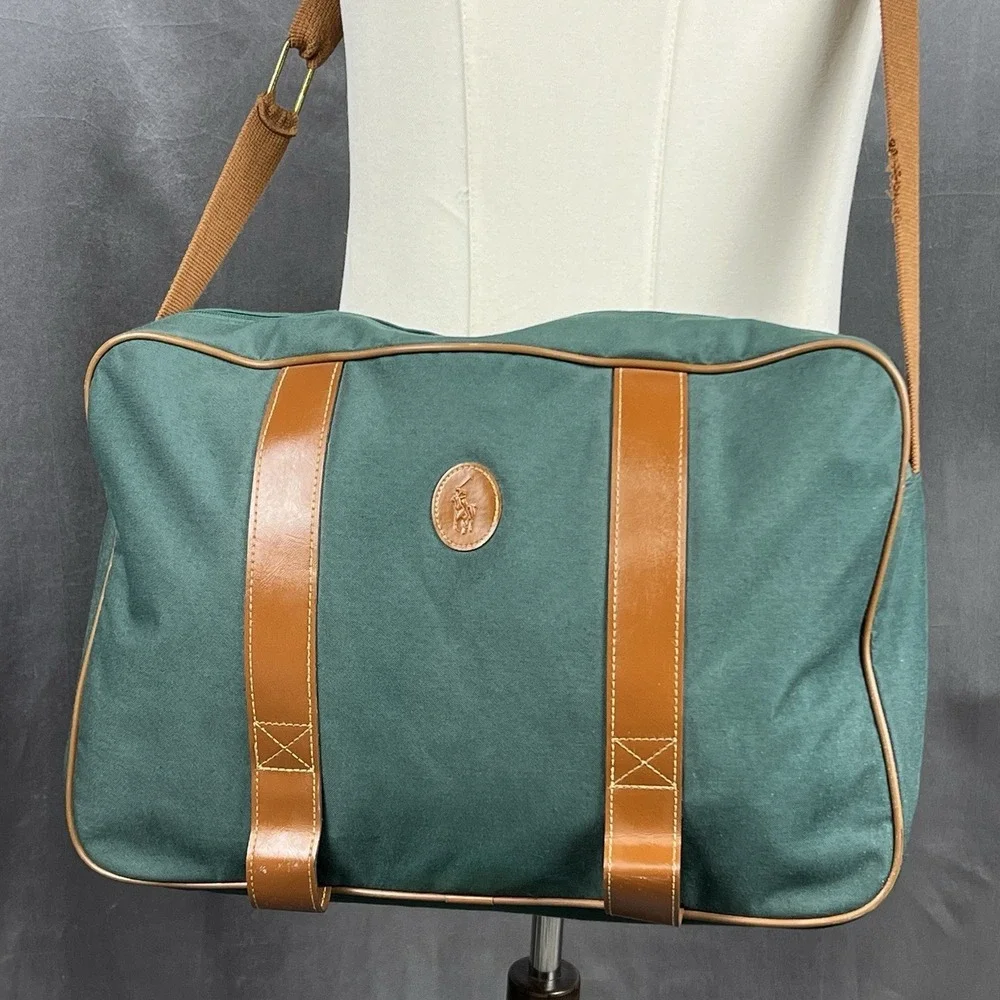 Polo Ralph Lauren Mens Bag Green Satchel Messenger Crossbody‎ Travel Vintage 90s